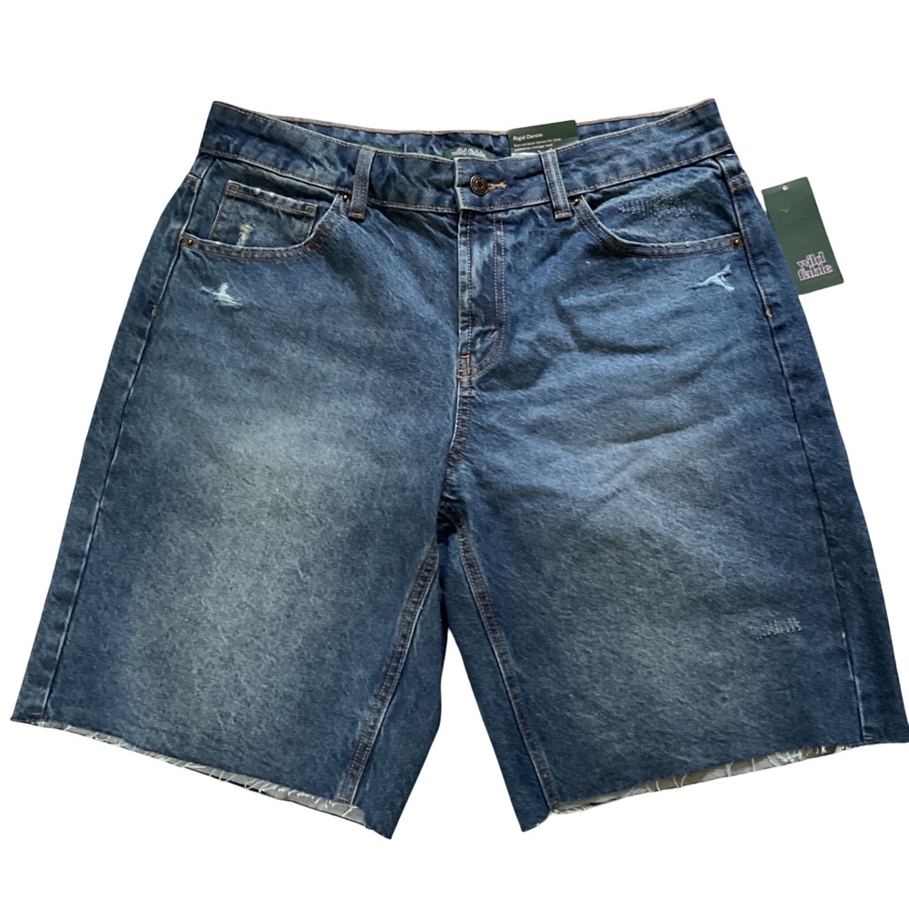 Wild Fable Womens Mid-Rise Rigid Denim‎ Jorts Medium Wash Distressed Size 10